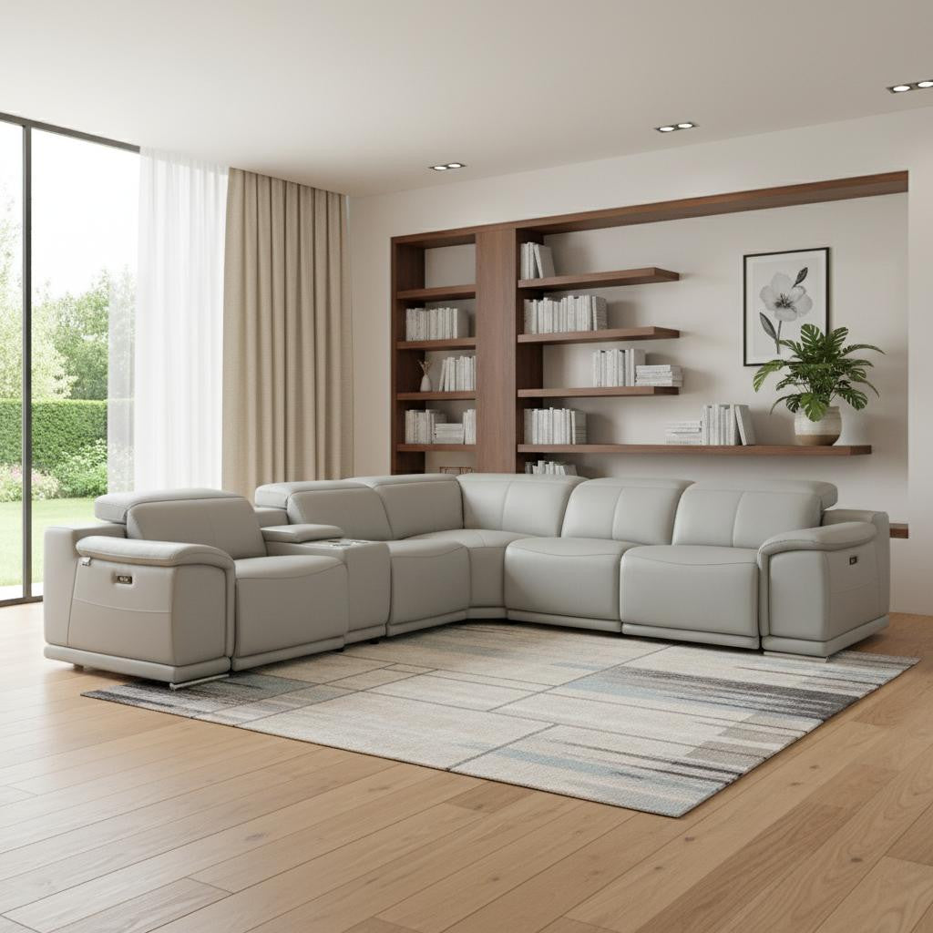 Italian Leather Power Reclining Corner Sectional Sofa