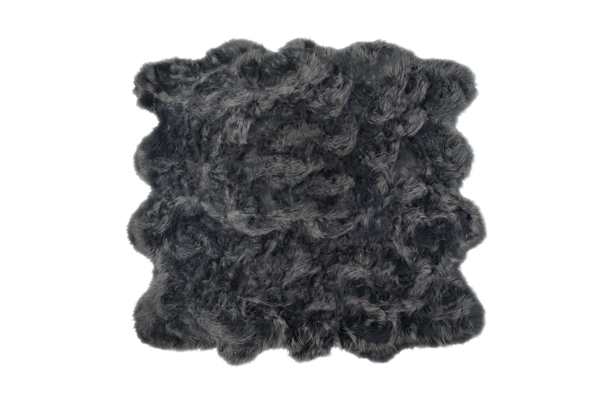 Scalloped faux fur square area shag rug in charcoal, soft and stylish addition to modern decor.