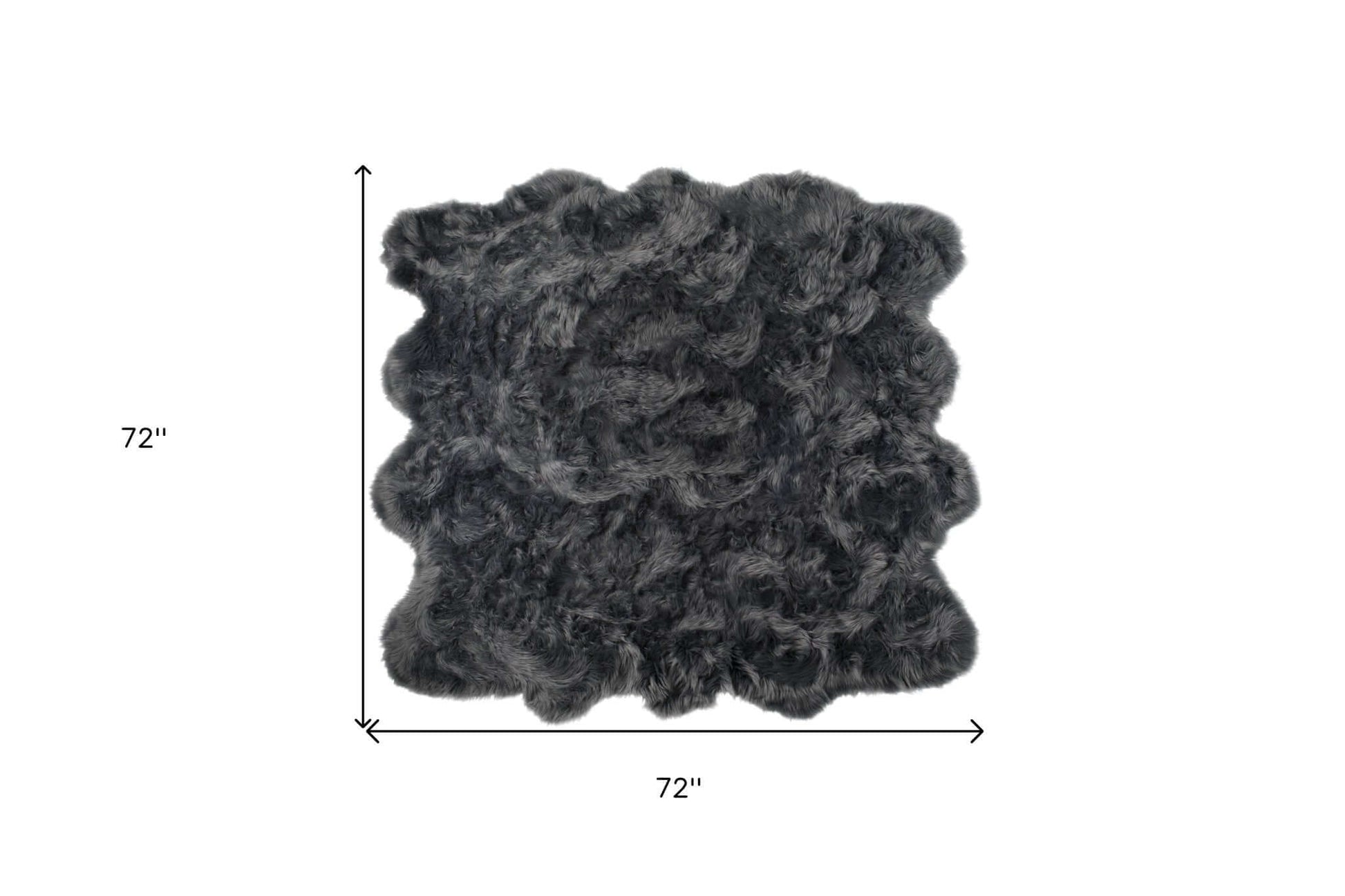 Scalloped faux fur square shag rug 6' x 6' in dark gray, showcasing plush texture and modern design.