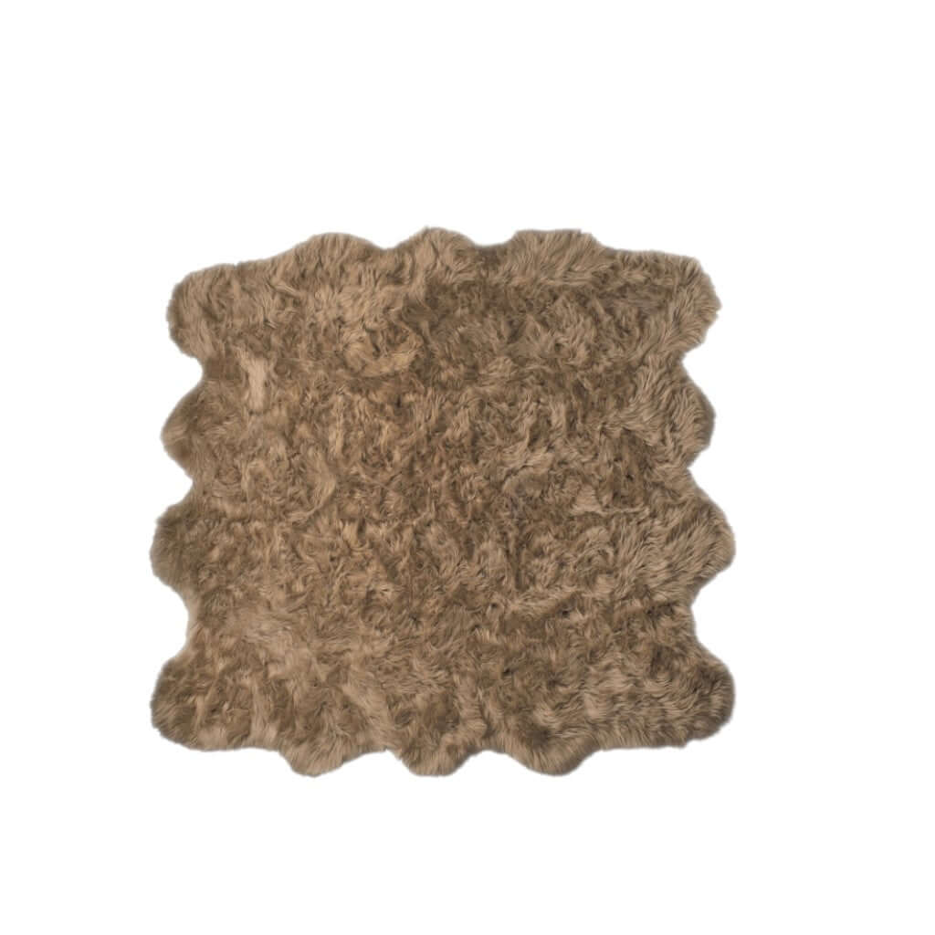 Scalloped faux fur square shag rug in beige, 6' x 6', soft and stylish home decor piece for modern spaces.