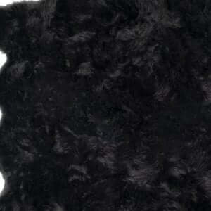 Black scalloped faux fur shag rug, 6' x 6', featuring a soft and luxurious texture for modern spaces.