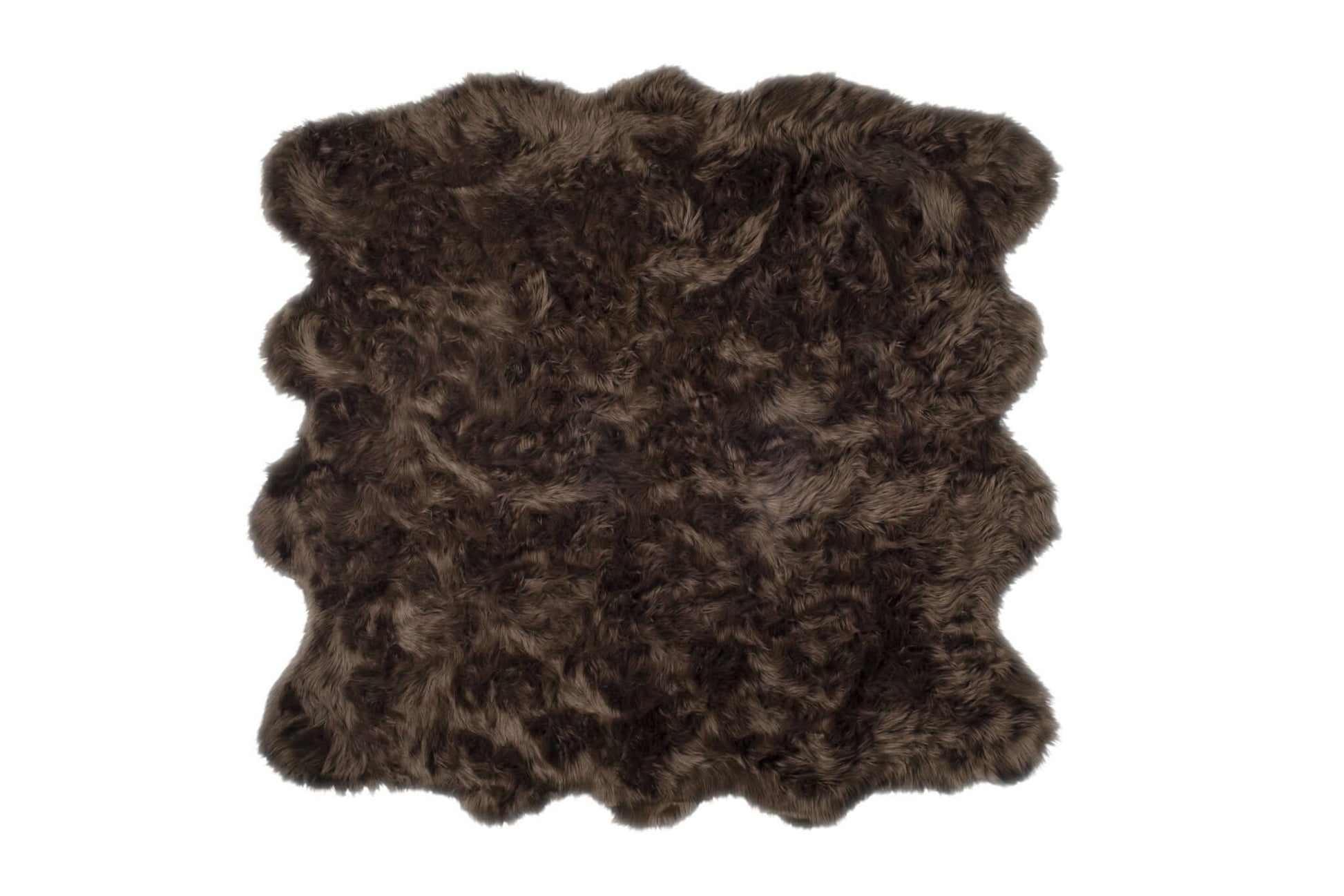 Scalloped faux fur shag rug in dark brown, 6' x 6', perfect for adding warmth and style to modern decor.