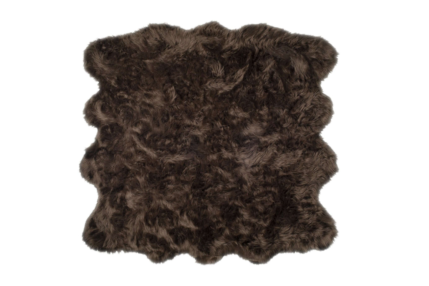 Scalloped faux fur shag rug in dark brown, 6' x 6', perfect for adding warmth and style to modern decor.