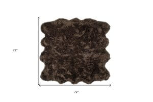 Scalloped faux fur square shag rug in dark brown, 6' x 6' size, showcasing plush texture and stylish design.