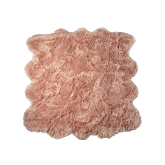 Soft pink scalloped faux fur shag rug, 6' x 6', stylish and cruelty-free for modern home decor.