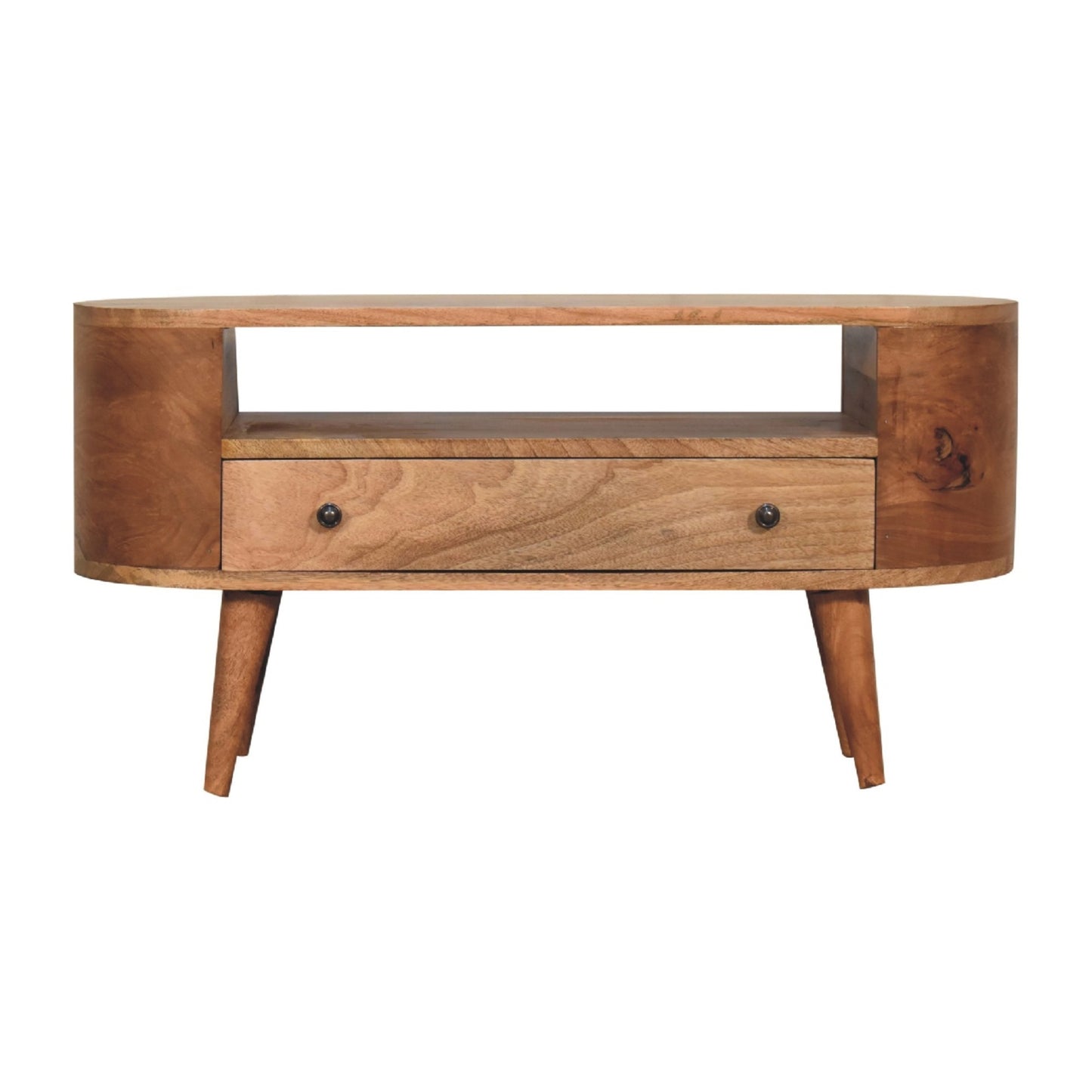 Milo Mango Wood Media Console – 35.4" Rounded TV Stand with Nordic Legs
