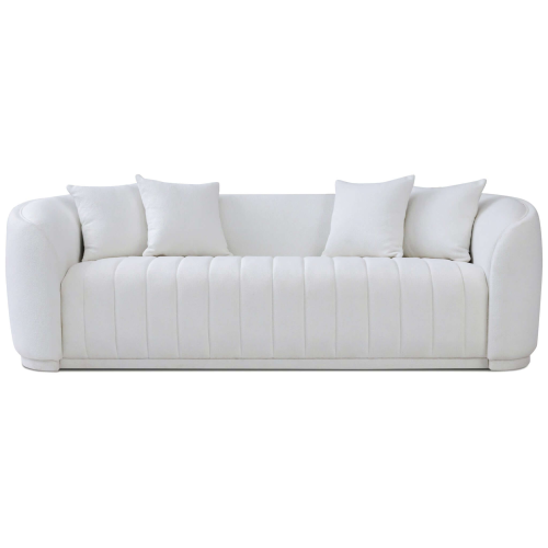 Mid-Century Modern Channel Tufted Boucle Sofa 92" – Markus Cream Boucle Couch