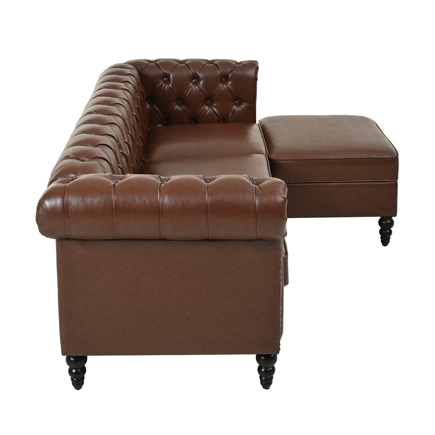 Calder Faux Leather Sectional – 85" L-Shaped 4-Seater with Storage Ottoman (2 Colors)