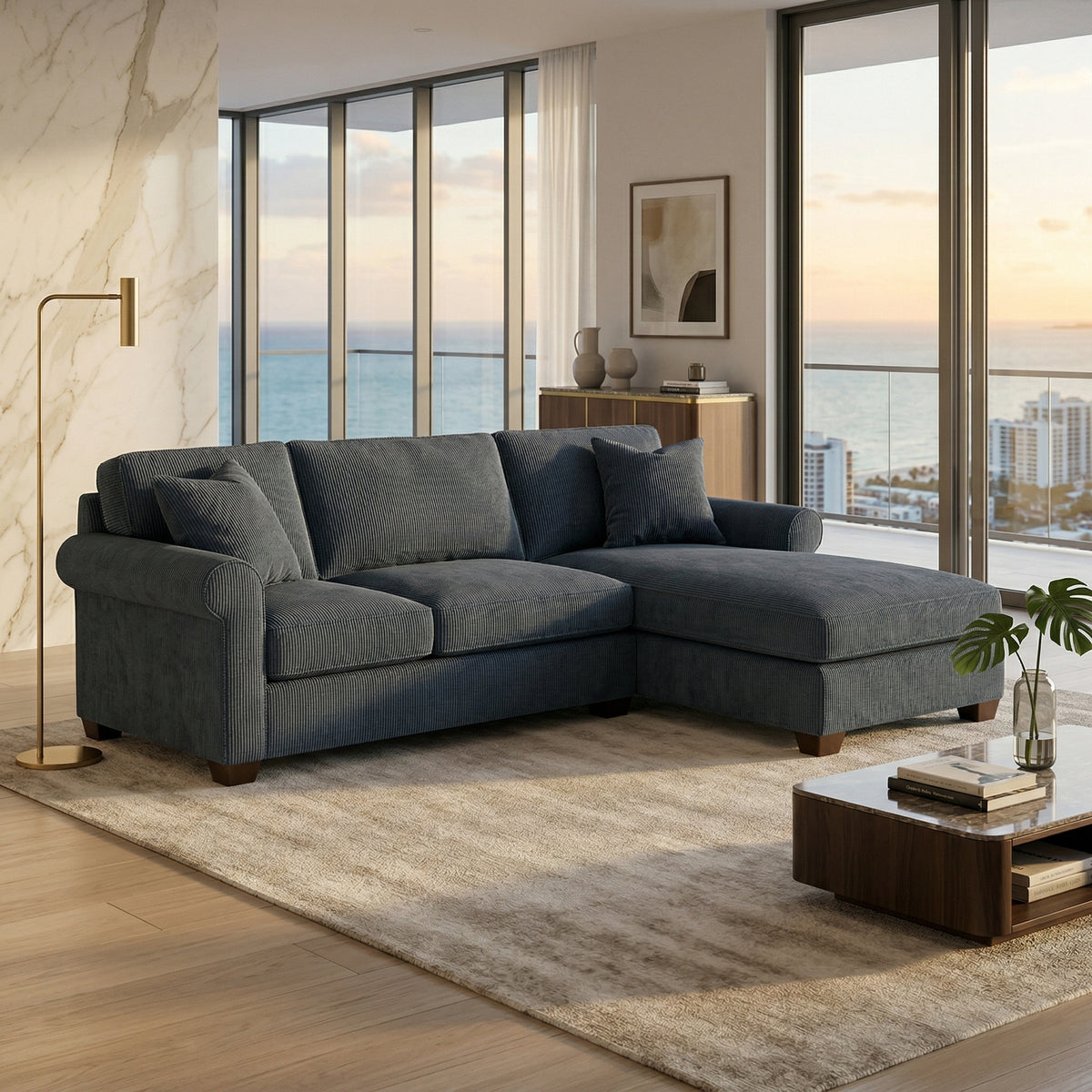 Irlanda Upholstered L-Shaped Sectional – 120" Made-in-USA Sectional Sofa - Leslie Peacock - Fabric (5)