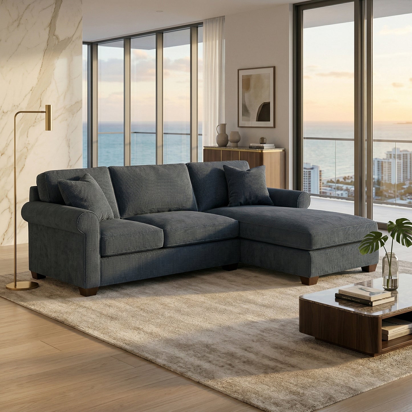 Irlanda Upholstered L-Shaped Sectional – 120" Made-in-USA Sectional Sofa - Leslie Peacock - Fabric (5)
