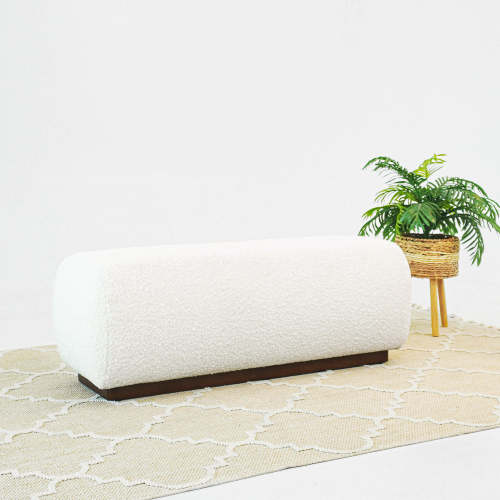 Kelvin Ivory Boucle Bench – 47” Minimalist Ottoman Bench (Japanese-Inspired Design)