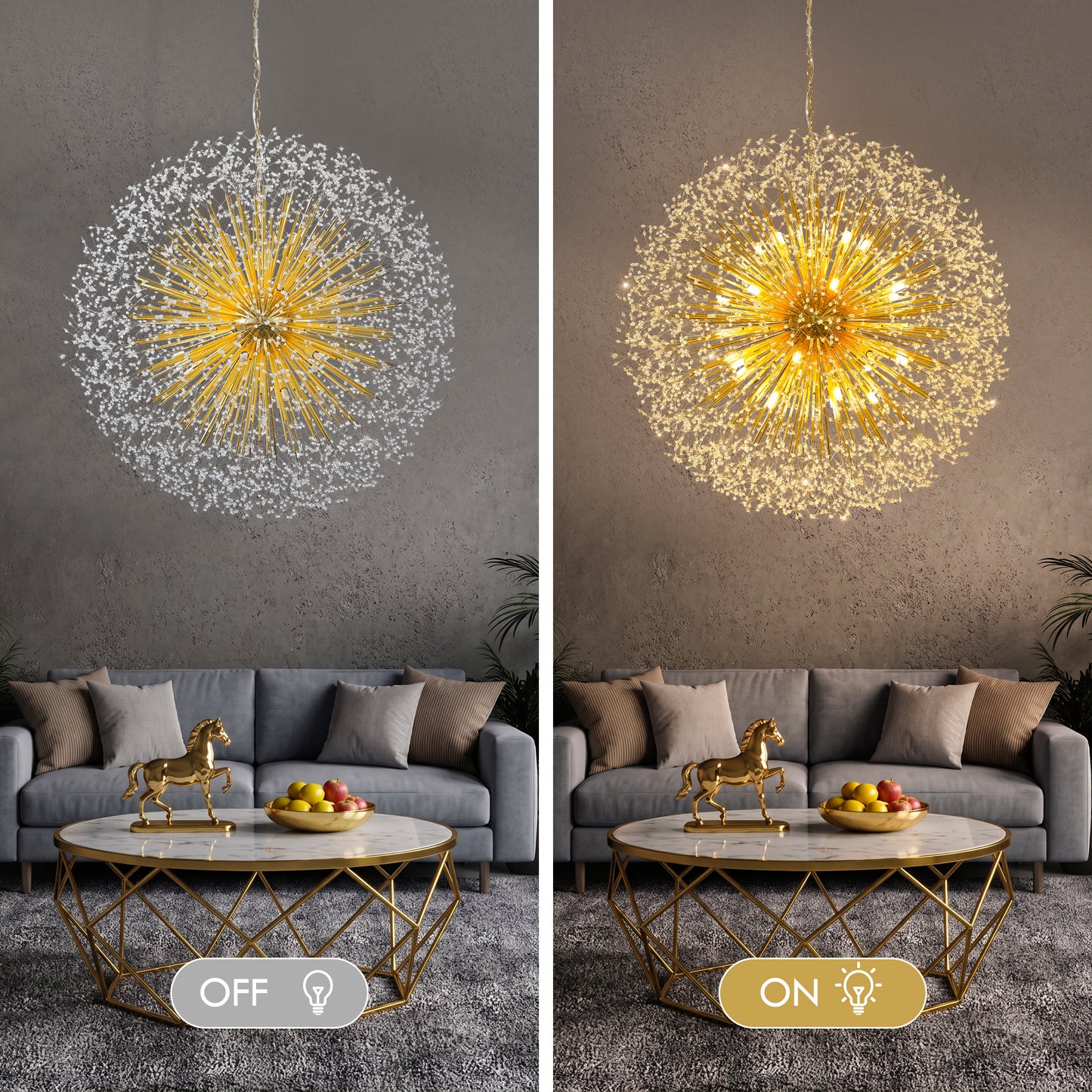 48" Dandelion Crystal Chandelier – Gold Sputnik Ceiling Light – view 15