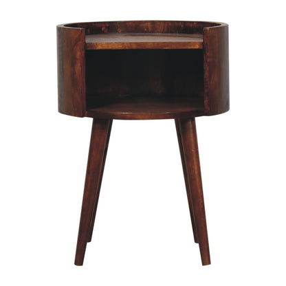 Abner Chestnut Mango Wood Bedside Table – 20" Round Open-Shelf Nightstand