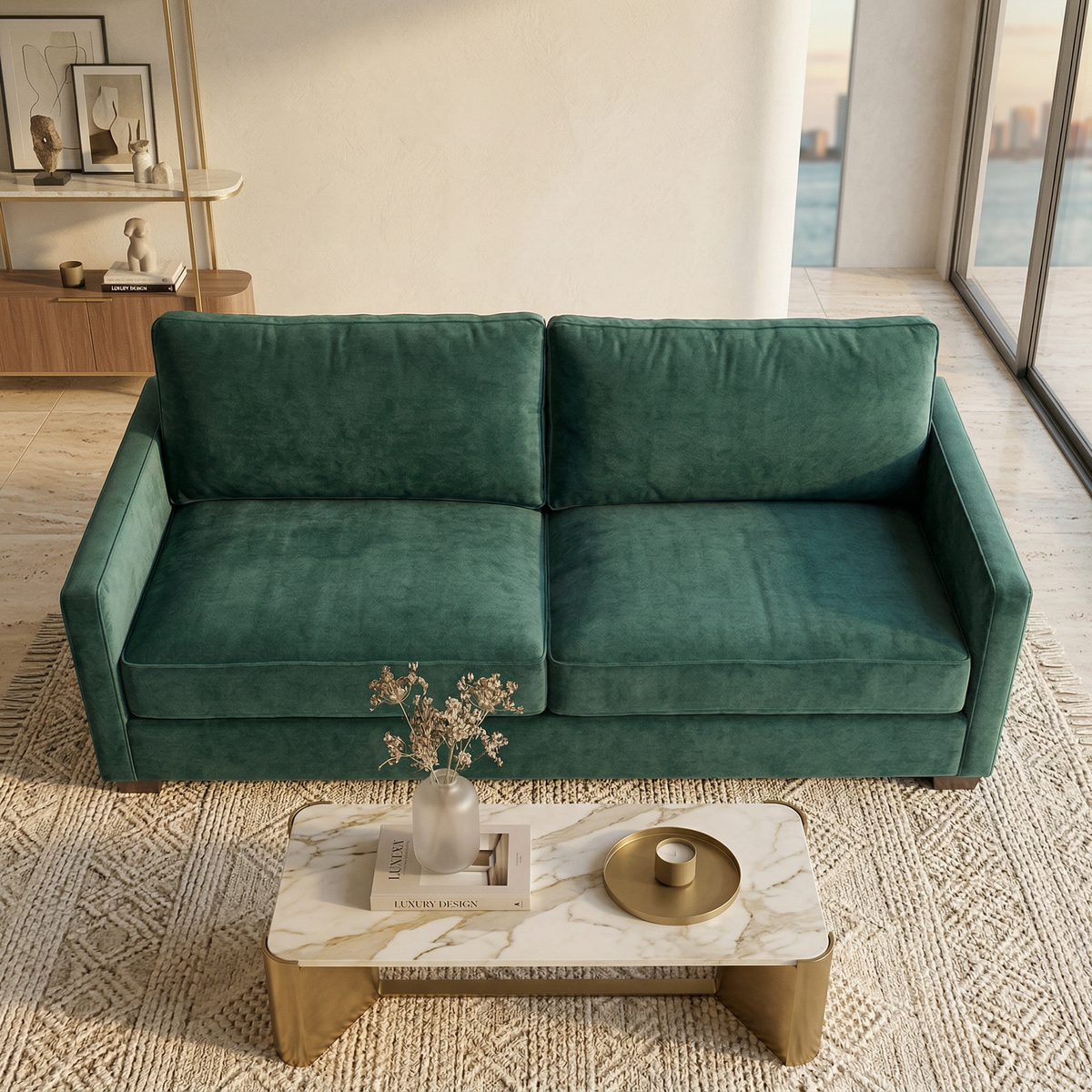 Damon American-Made Sofa – 92" Custom-Fabric Sofa - Velvet Antique Kelly Green - Velvet (3)