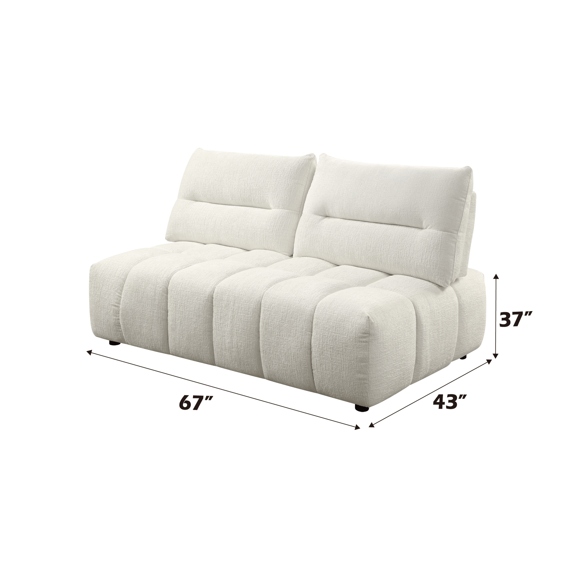 Beige Modular Sectional with Chaise & Ottoman – 7 Seat Adjustable Back (147") dimensions and design.