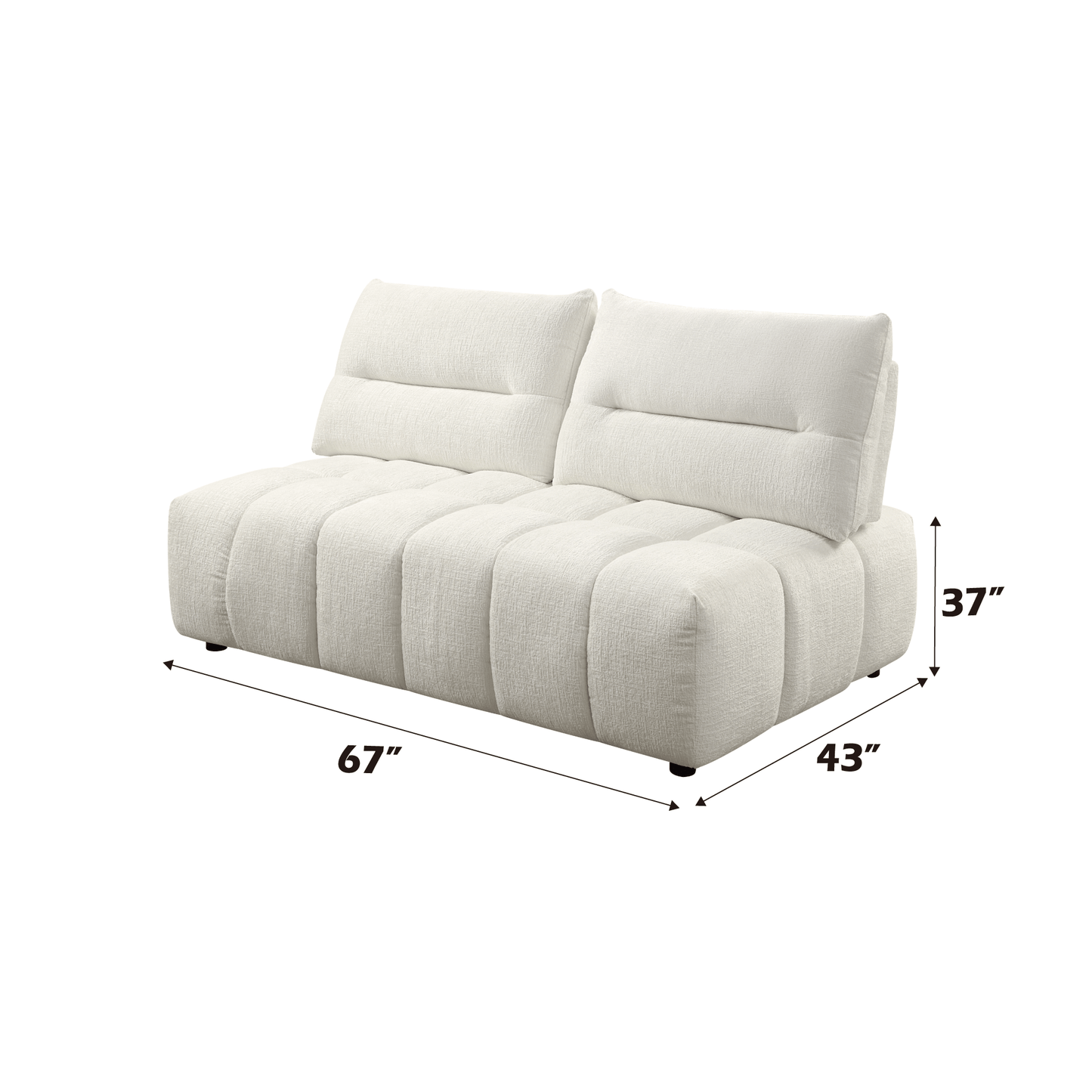 Beige Modular Sectional with Chaise & Ottoman – 7 Seat Adjustable Back (147") dimensions and design.