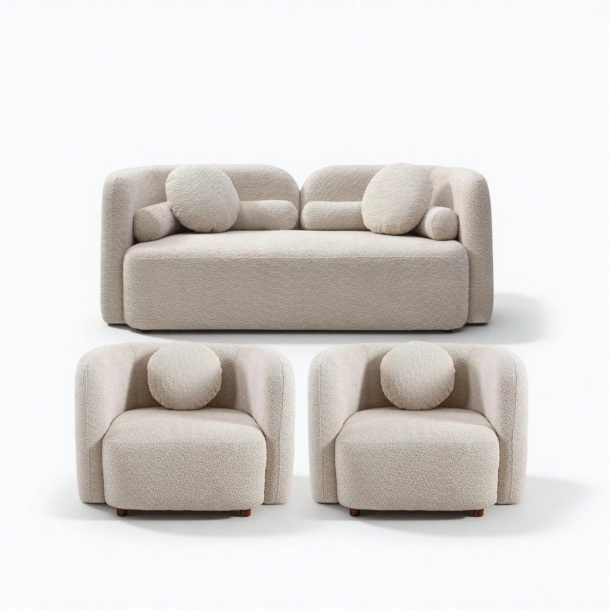 Ilse Loveseat Set in Light Beige, Loveseat + 2 Square Chairs