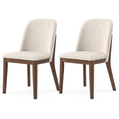 Kaitlyn Beige Dining Chairs – 33" Mid-Century Upholstered Chair with Wood Legs (Set of 2)