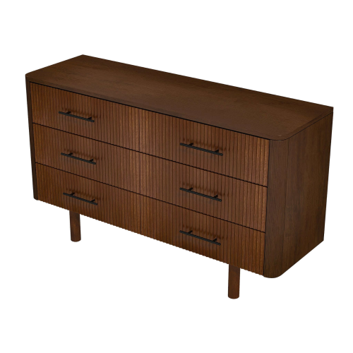 Logan Solid Wood 6-Drawer Dresser – 55” Walnut Bedroom Storage (Mid-Century Modern)