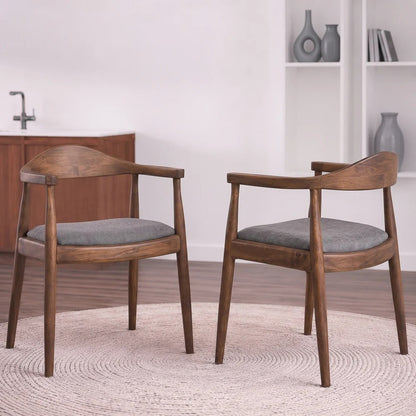 Kelly Grey Linen Dining Chair – 31" Mid-Century Solid Wood Dining Chair