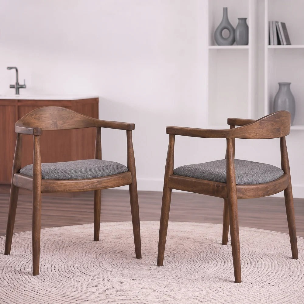 Kelly Grey Linen Dining Chair – 31" Mid-Century Solid Wood Dining Chair