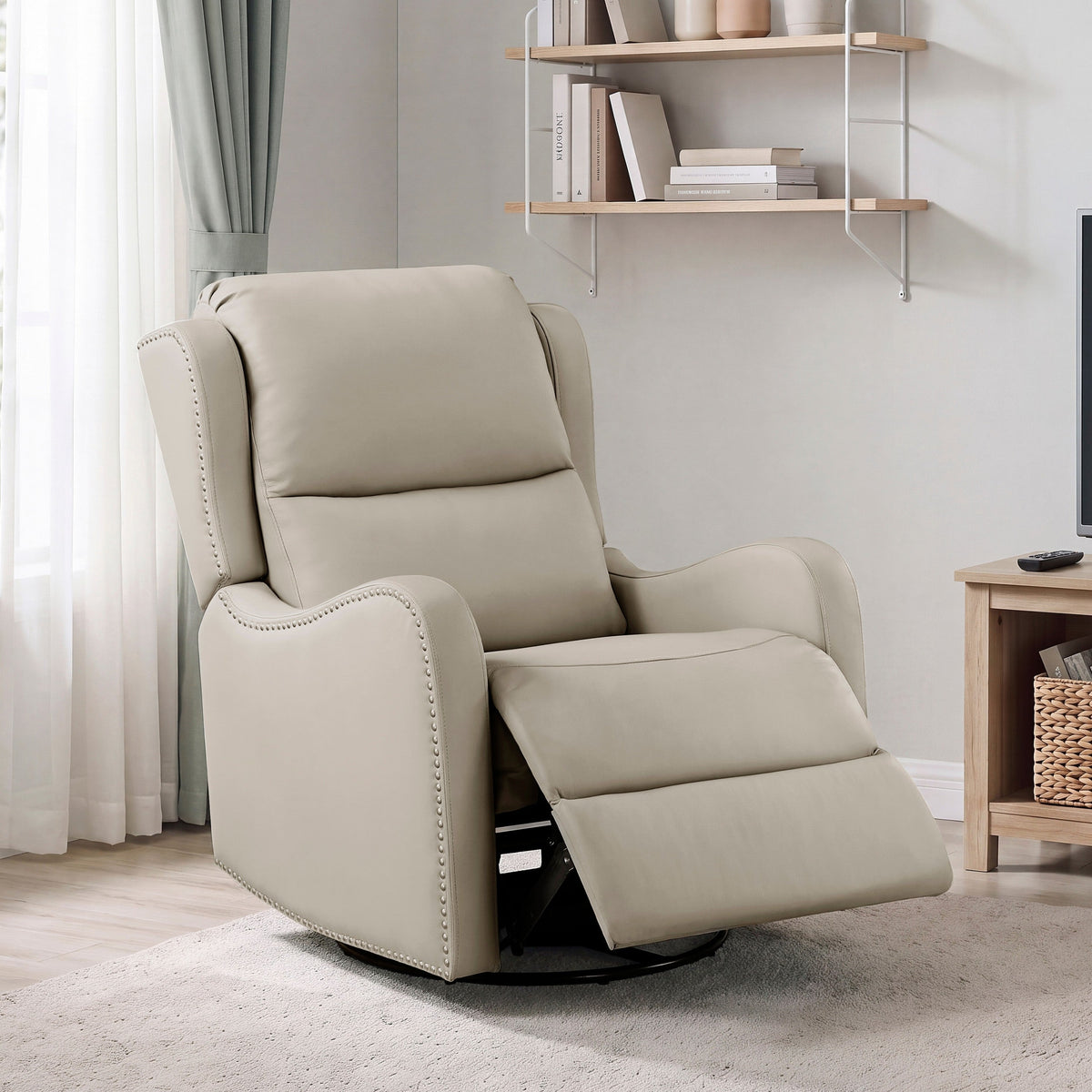 Alaric Leather Glider Recliner in Taupe