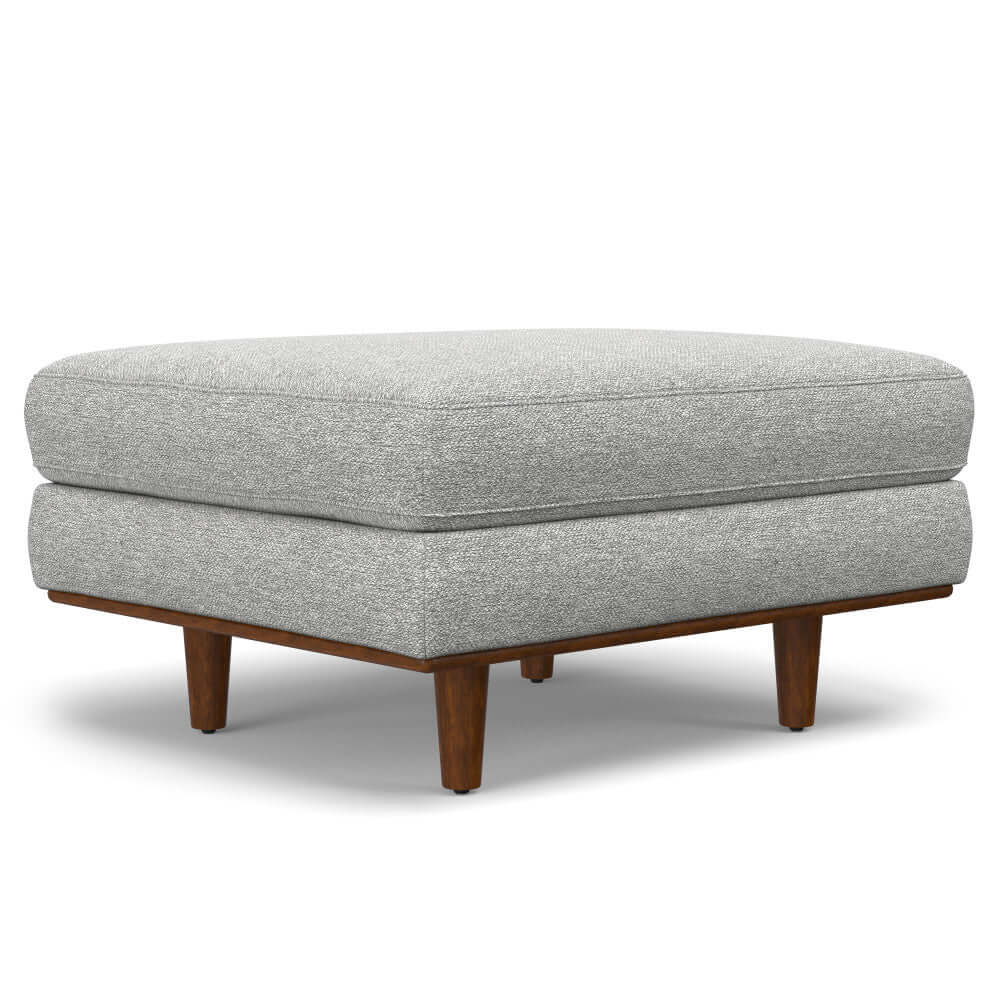 Morrison MCM Fabric Loveseat Sofa 72" – Modern Mid-Century Compact Loveseat (2 Colors) ottoman in gray upholstery.