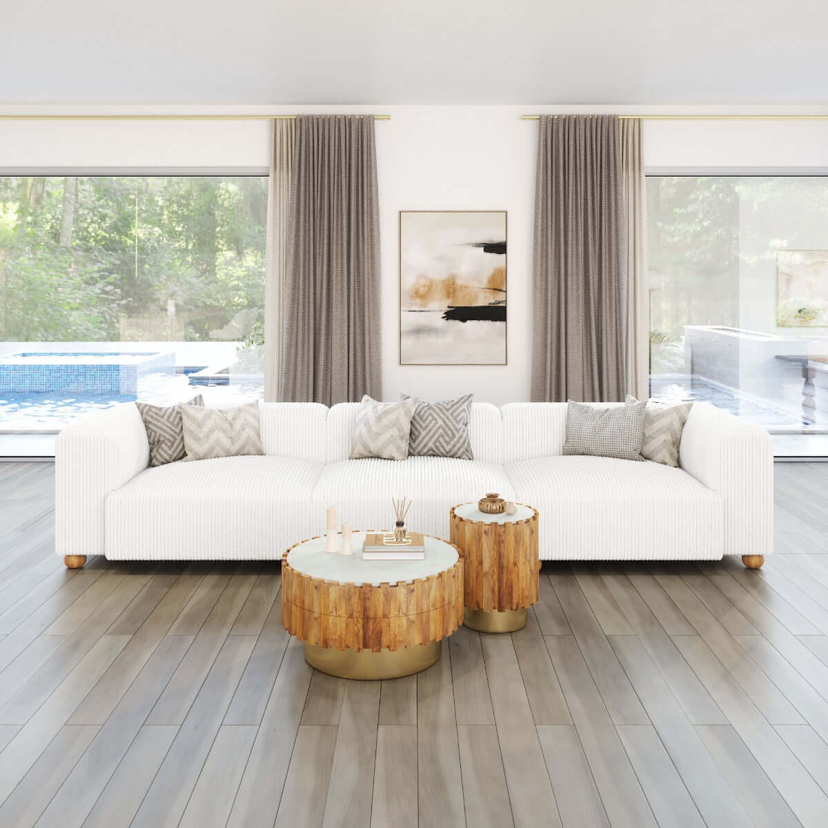 Tayte White Corduroy Modular Sectional Sofa 150" – Deep Seat Oversized Couch in a modern living space.