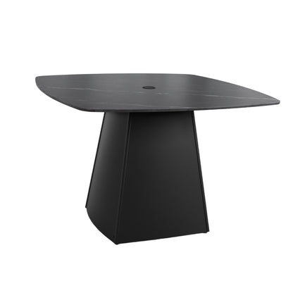 Lucian Black Sintered Stone Outdoor Dining Table – 44" Rounded Square Aluminum Pedestal Table