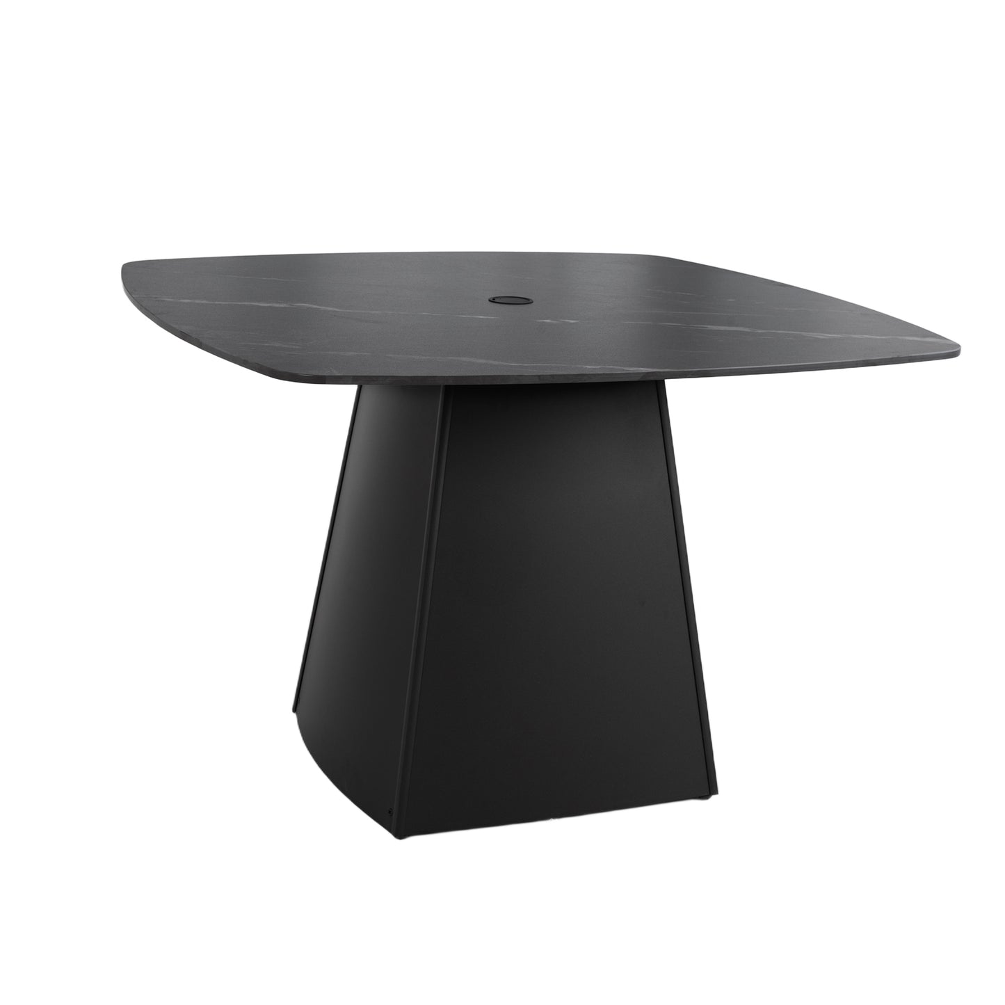 Lucian Black Sintered Stone Outdoor Dining Table – 44" Rounded Square Aluminum Pedestal Table