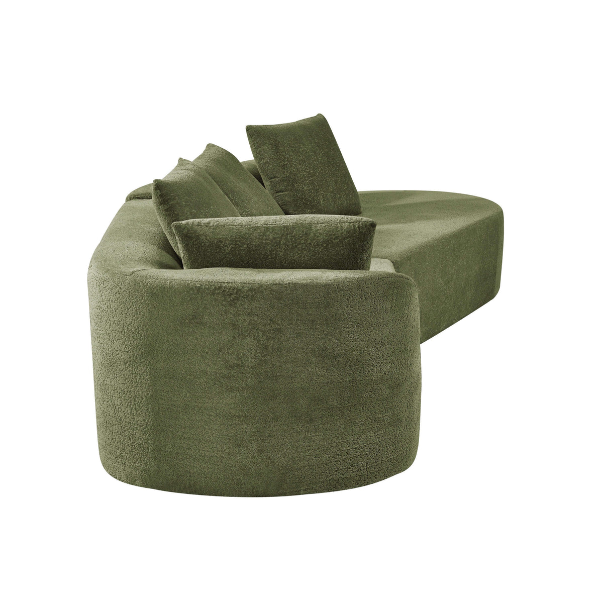 Modern Low Profile Modular Curved Foam Sofa 116' (4 Colors) in soft olive green with plush cushions.