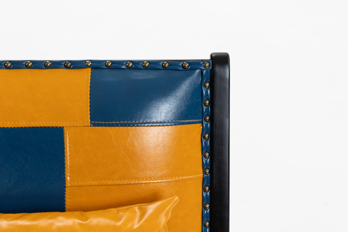 Marnie Boho Lounge Accent Chair – Mid-Century Side Chair in PU Leather - Blue+Yellow (10)