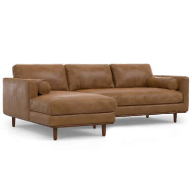 Morrison MCM Genuine Leather Sectional Chaise Sofa 102" – Modern Leather Chaise Sectional (2 Colors) in brown leather.