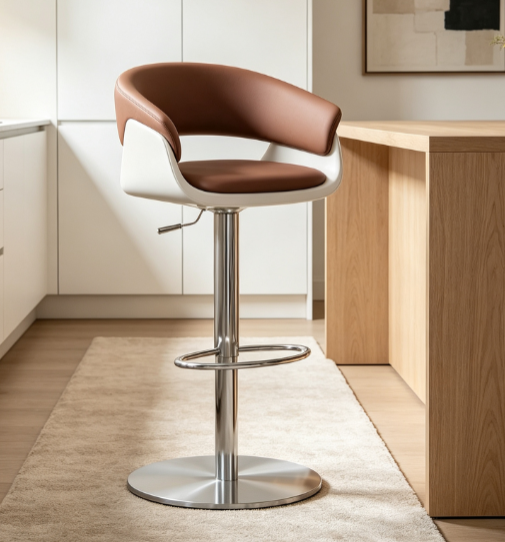 Denby bar stool in brown and white faux leather