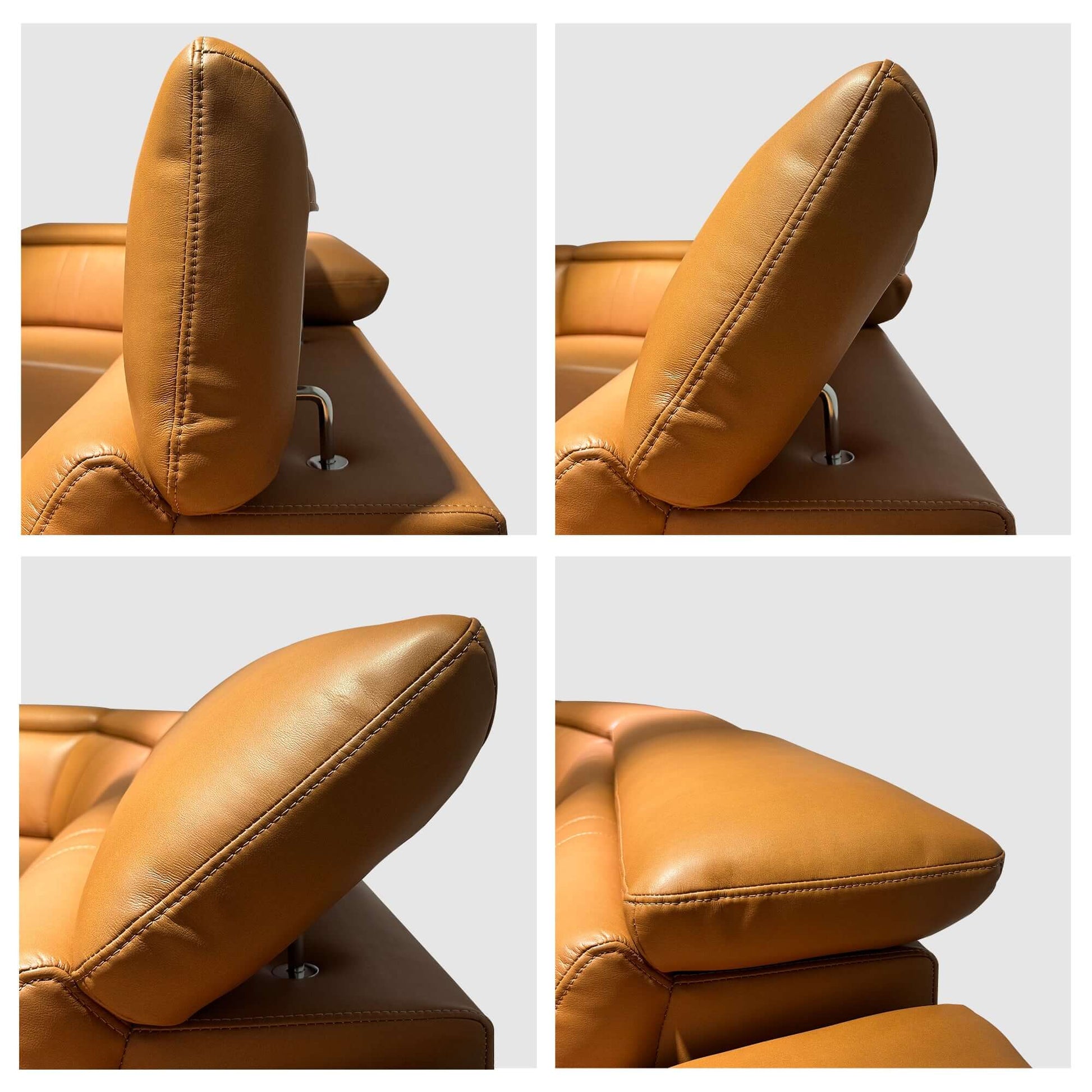 118" Modular Leather Recliner Sectional Sofa – 3-seat Power Reclining Sofa with Cup Holders close-up of headrest features.