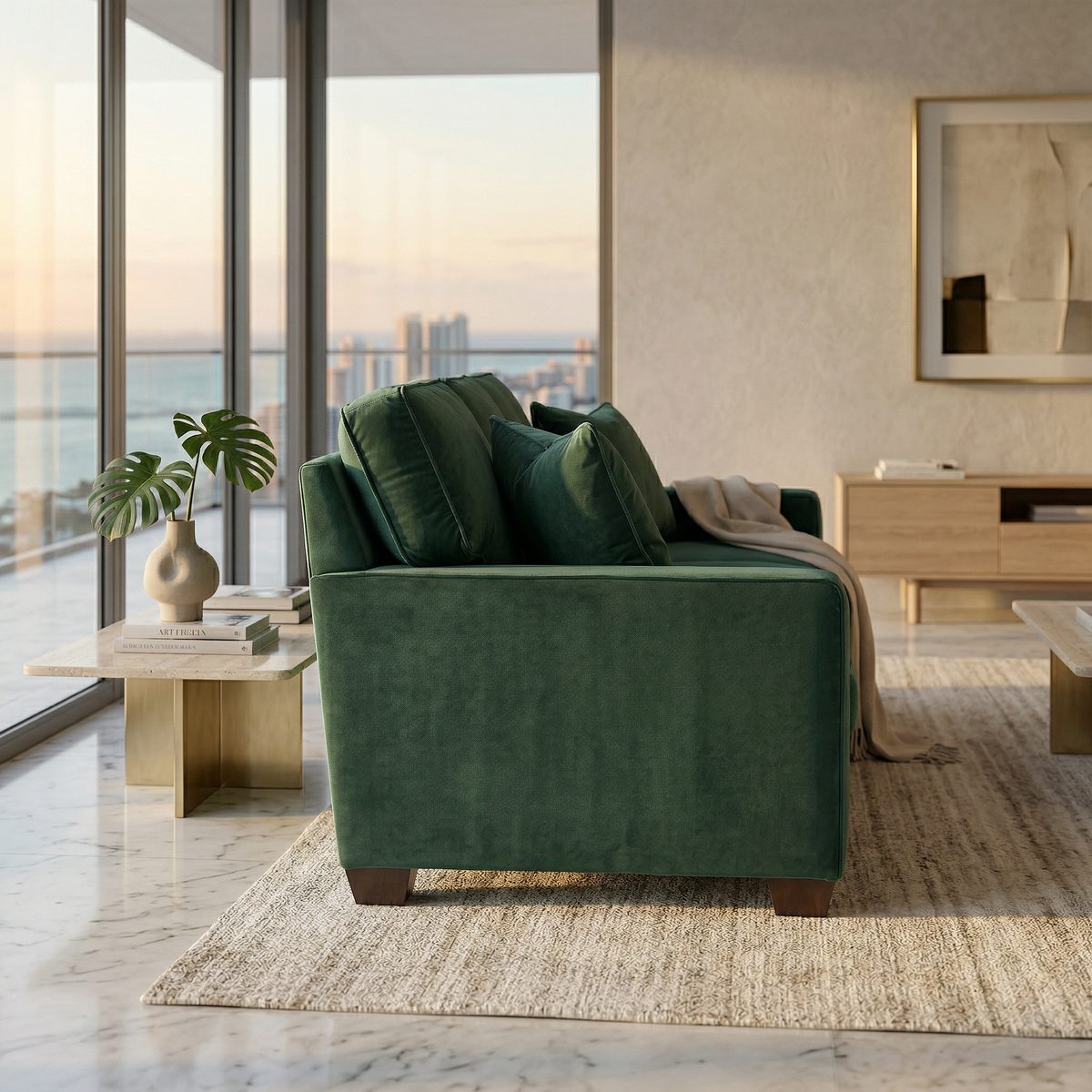 Clifford 2-Arm Sofa – Handcrafted in the USA, Custom Fabric Options - Velvet Antique Kelly Green - Velvet (5)