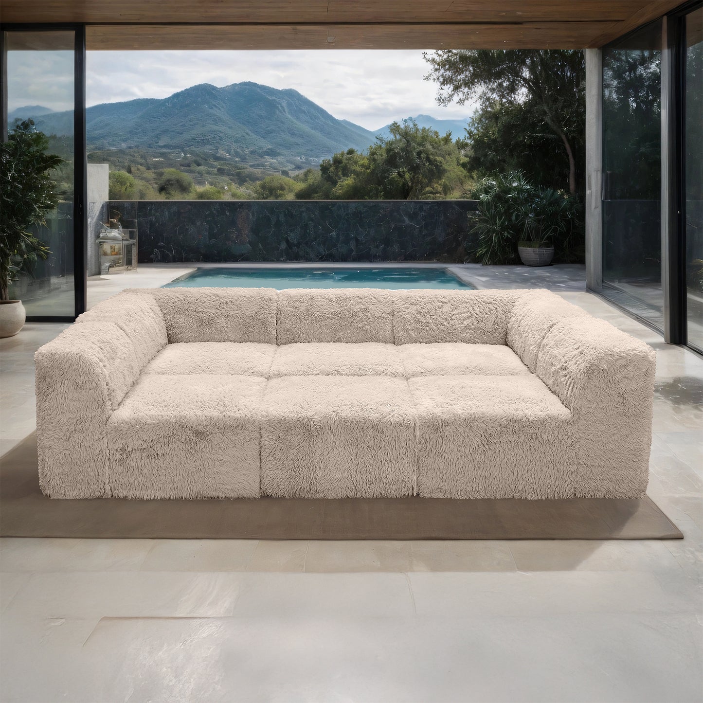 Delphine Faux Fur Modular Day Bed – 6-Piece Taupe Sectional Sofa