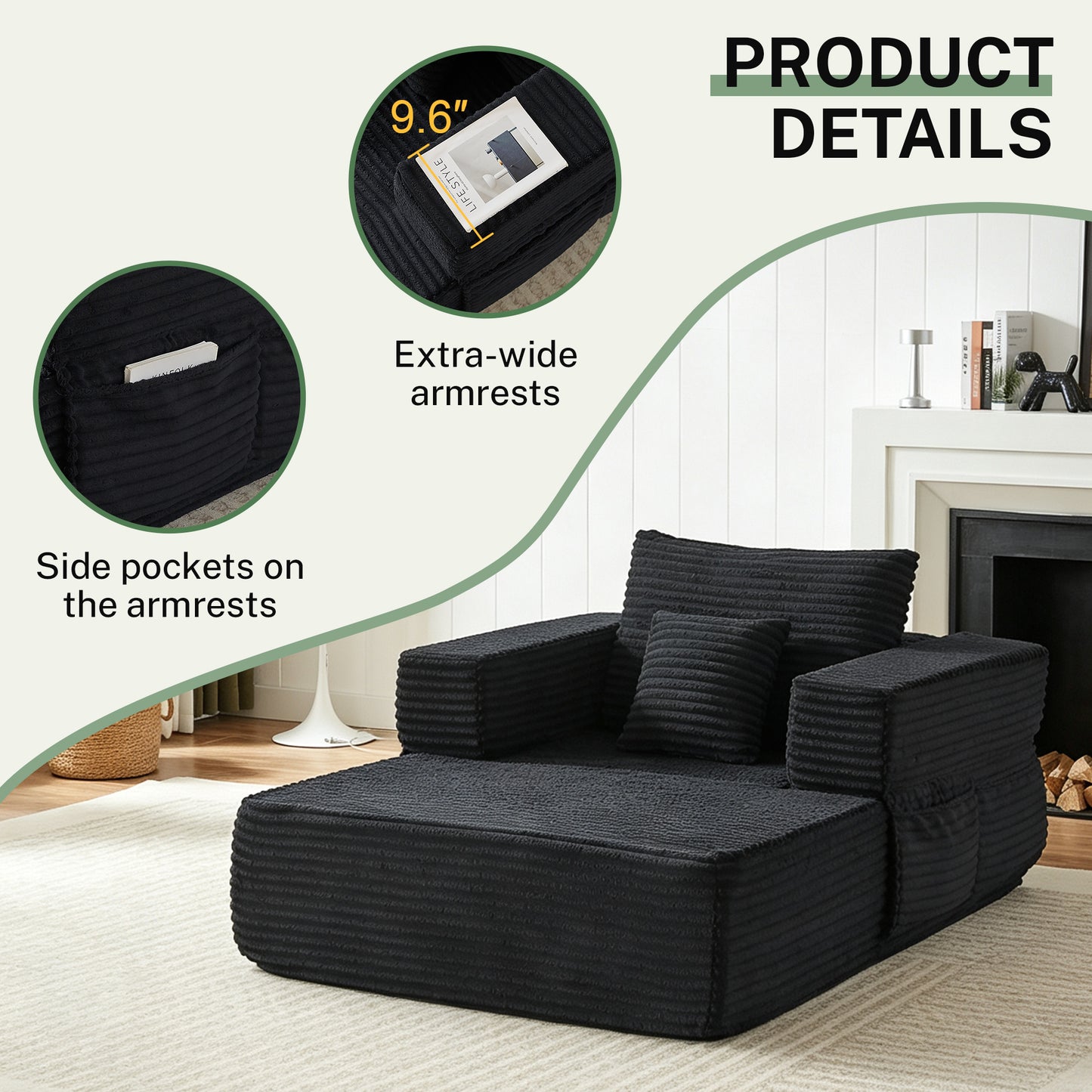 Sorrel U-Shaped Modular Sofa - Black (12)