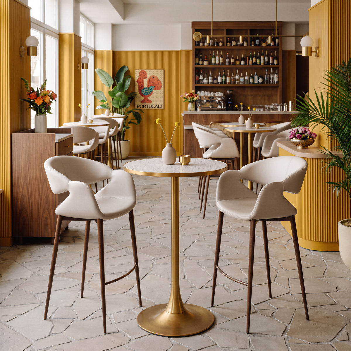Limay Beige & Walnut Barstool