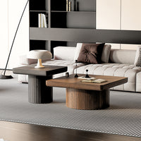 Marlowe Walnut & Black Nesting Coffee Table Set – 2-Piece Fluted Pedestal Design