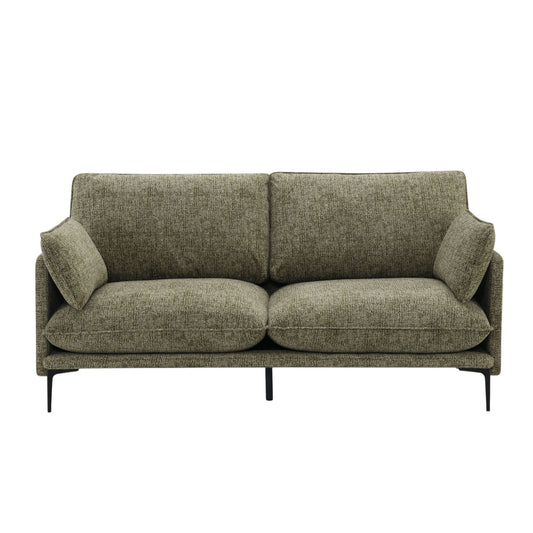 Dalton Green Fabric Loveseat – 75” Modern 2-Seat Sofa with Tufting & Pillows featuring soft fabric and sleek metal legs.