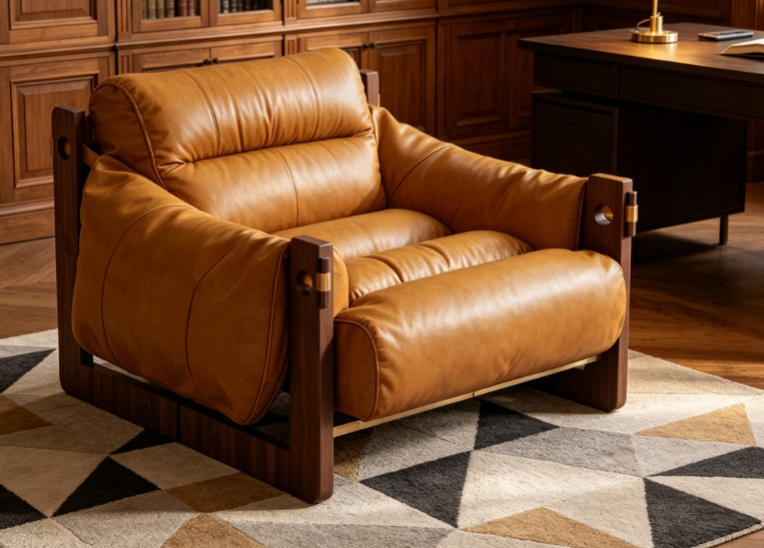 Caramel oil-waxed leather lounge chair