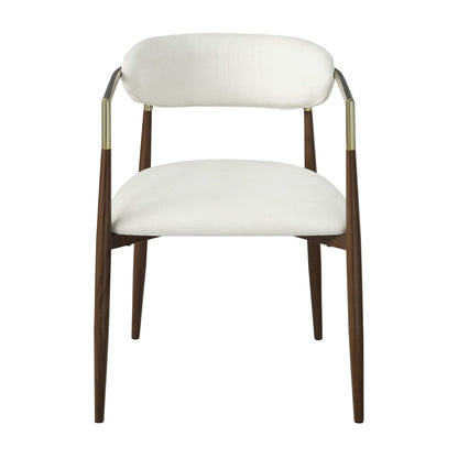 Clayten Off-White Upholstered Arm Chair – 30"H Brown Oak Metal Frame Chairs (Set of 2)