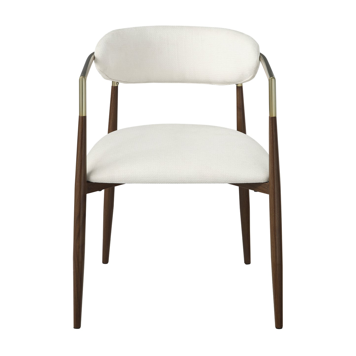 Clayten Off-White Upholstered Arm Chair – 30"H Brown Oak Metal Frame Chairs (Set of 2)