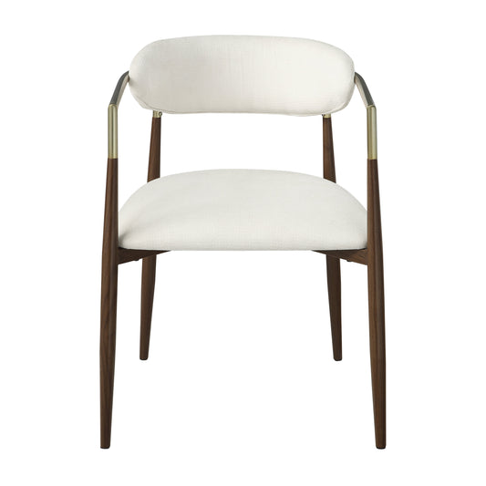 Clayten Off-White Upholstered Arm Chair – 30"H Brown Oak Metal Frame Chairs (Set of 2)