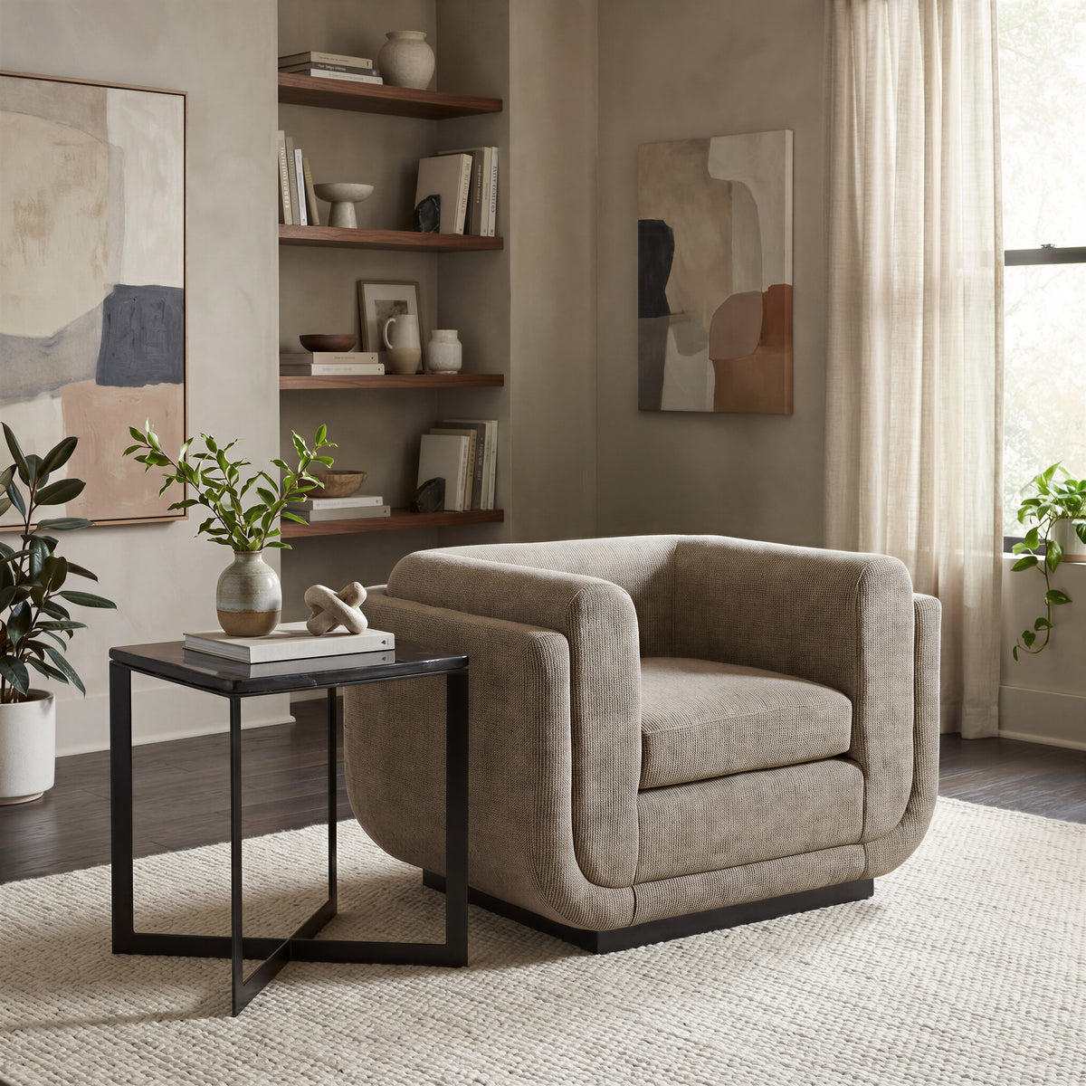 Sereneu Green Tweed Accent Chair