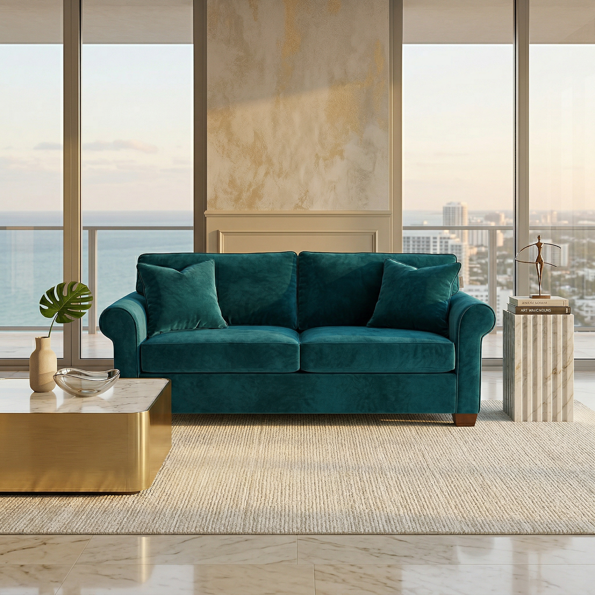 Irlanda Classic Sofa – 92" Rolled-Arm Made-in-USA Sofa - Velvet Antique Peacock - Velvet (3)