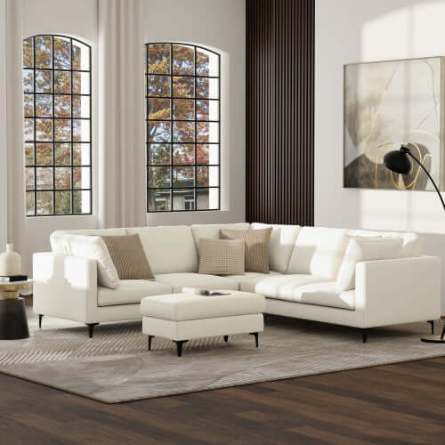 Ava MCM Cream Symmetrical Corner Sofa Sectional 102" (2 Colors)