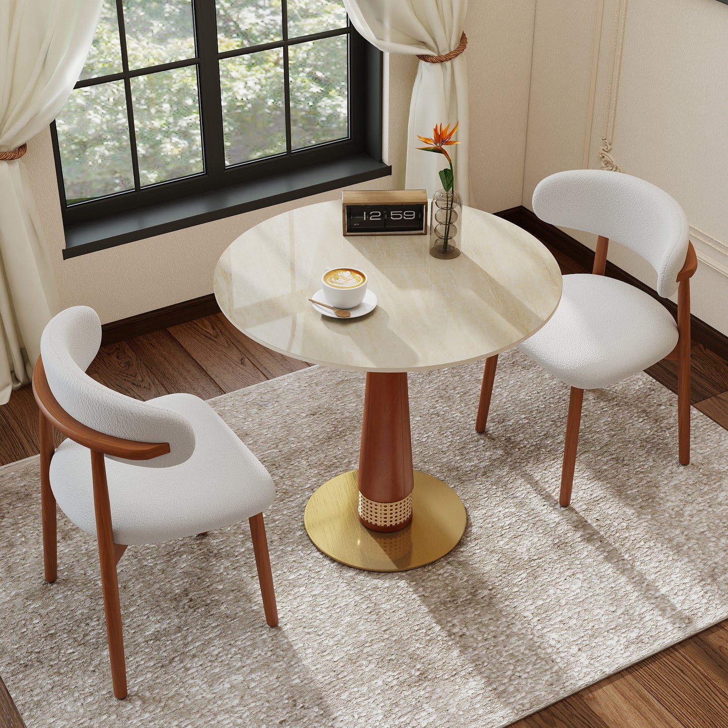 Finley Sintered Stone Round Bistro Table – 33.5" Matte White 2-Person Dining Table