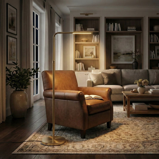 Verve Brassed Gold Solid Brass Floor Lamp – 63" LED On/Off Switch Standing Lamp